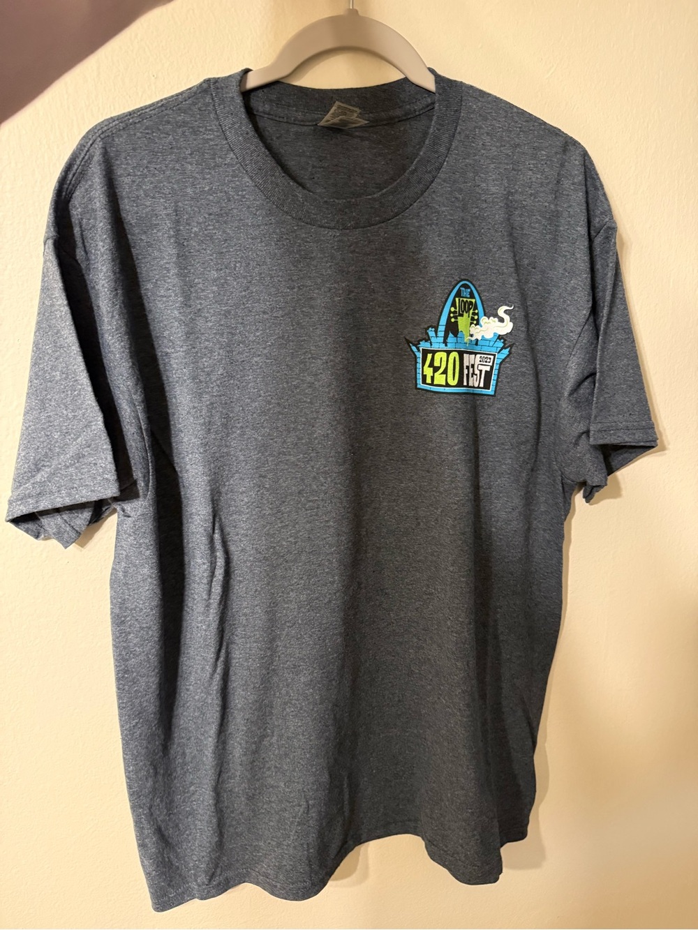 Gildan Dark Heather Gray Short-Sleeve Tee with Small Neon Crest
